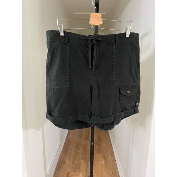 EUC Faded Glory Black Linen-Cotton Blend Cargo Shorts Drawstring Waist - Picture 1 of 5